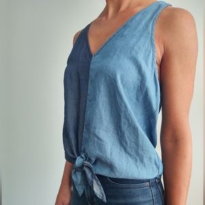 Joe's Chambray Two-tone Tank Blouse w/ Front Tie